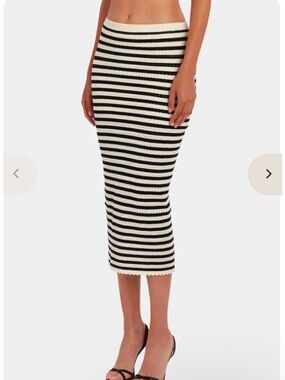 Amanda Uprichard Seine Knit Skirt Bodycon Midi Cream Black Stripe coastal beach